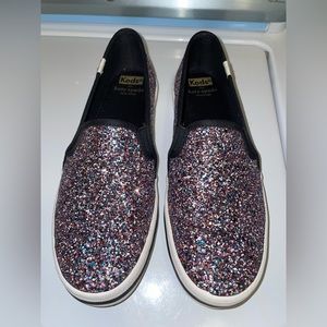 Glitter Keds x Kate Spade slip-on shoes.